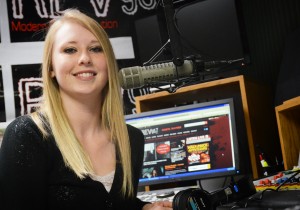 Ashli Gerdes is at the controls for Townsquare Media in St. Cloud on Rev 96.7 and WJON. Photo by Tim Johnson '11
