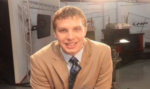 Ian Luhm is learning real-world experience as an on-air meteorologist at WDIO-TV in Duluth. Photo by Tim Johnson '11