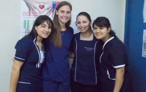 Senior nursing student Diana Gehriman, second from left, with some of the friends she made on staff of the Concepción hospital she worked in during her study abroad experience. 