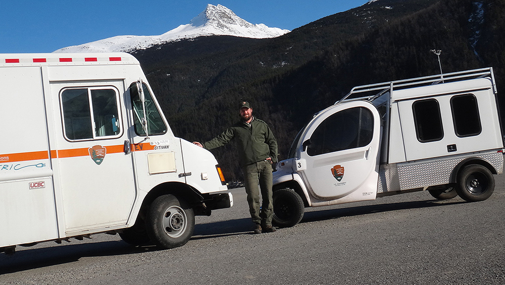 Cory Thole '01 with his clean energy vehicles at Klondike Gold Rush Historical Park in Skagway, Alaska. Submitted photo