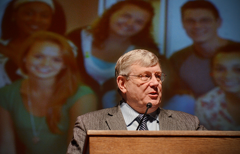 President Earl H. Potter III delivers remarks during the spring 2013 convocation in Ritsche Auditorium. Photo by Adam Hammer '05