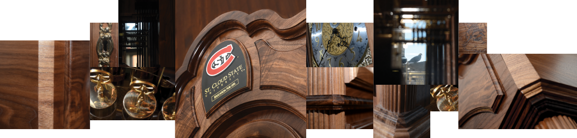The details of the grandfather clock built by Mark Voigt’s environmental technology class are what make it truly special, from the matching grains around corners to the cuts of wood from different parts of the tree for darker and lighter tones. Photos by Adam Hammer '05