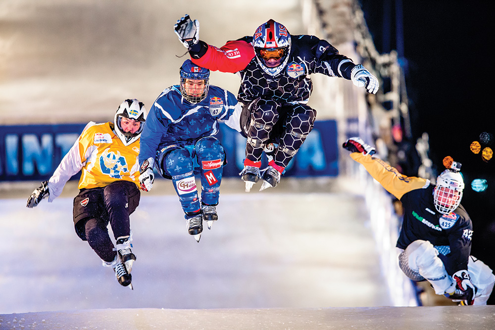 Cameron Naasz races during the Red Bull Crashed Ice event in St. Paul. Photo courtesy of Steve Diamond Elements