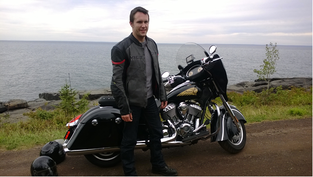 Jacob R. "Jake" Horn '13 rides motorcycles for his job at Polaris.