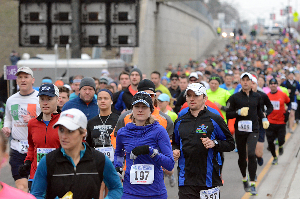 Half-marathon start at the 2014 Earth Day Run. 