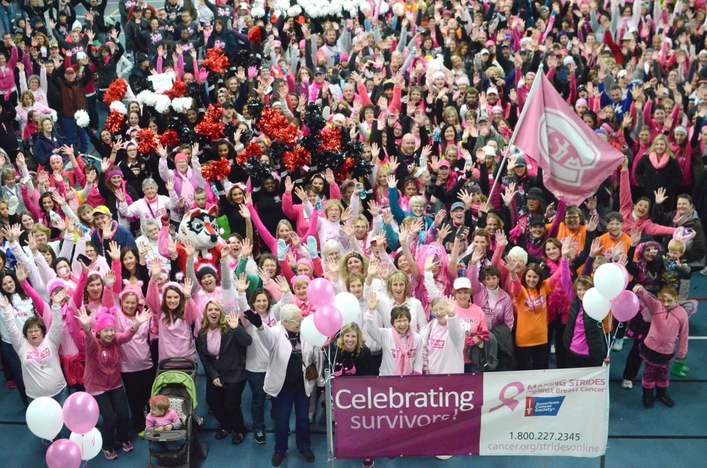 Participants celebrate survivors during the Making Strides walk at St. Cloud State. Photo by Jeff Wood '81 '87 '95 