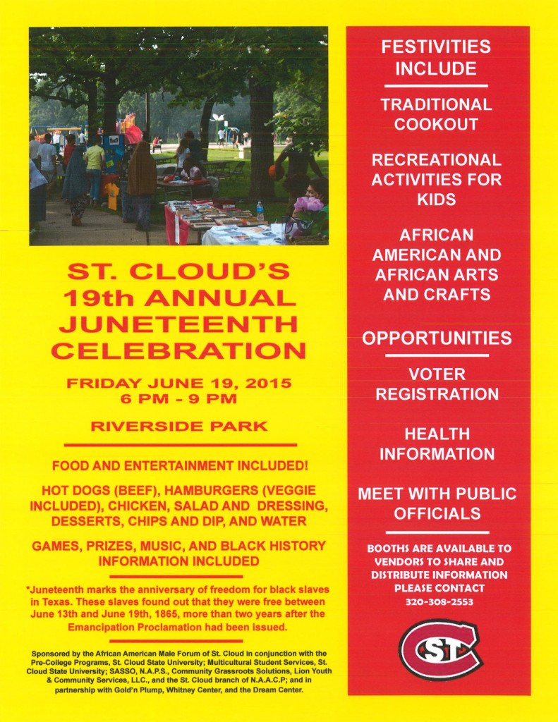 St. Cloud's Juneteenth if 6-9 p.m., Friday, June 19 at Riverside Park, St. Cloud. 