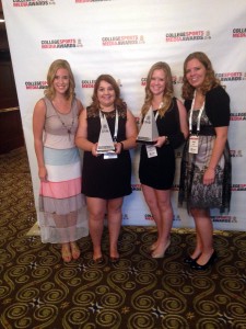 At the 2015 College Sports Media Awards in Atlanta are, from left, Taylor Budge, Erin Godin, Liz Burda and Katie Halter.