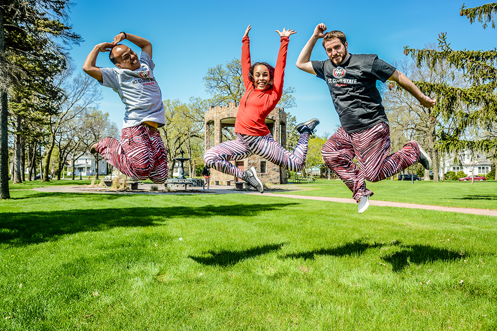 Students pose in their Zubaz pants, a 90s phenomenon that is making its rounds again. Photo by Nick Lenz '11