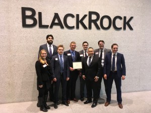 Finance students take a group photo in front of BlackRock Inc. Submitted photo