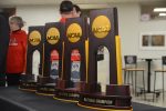 Trophies on a table