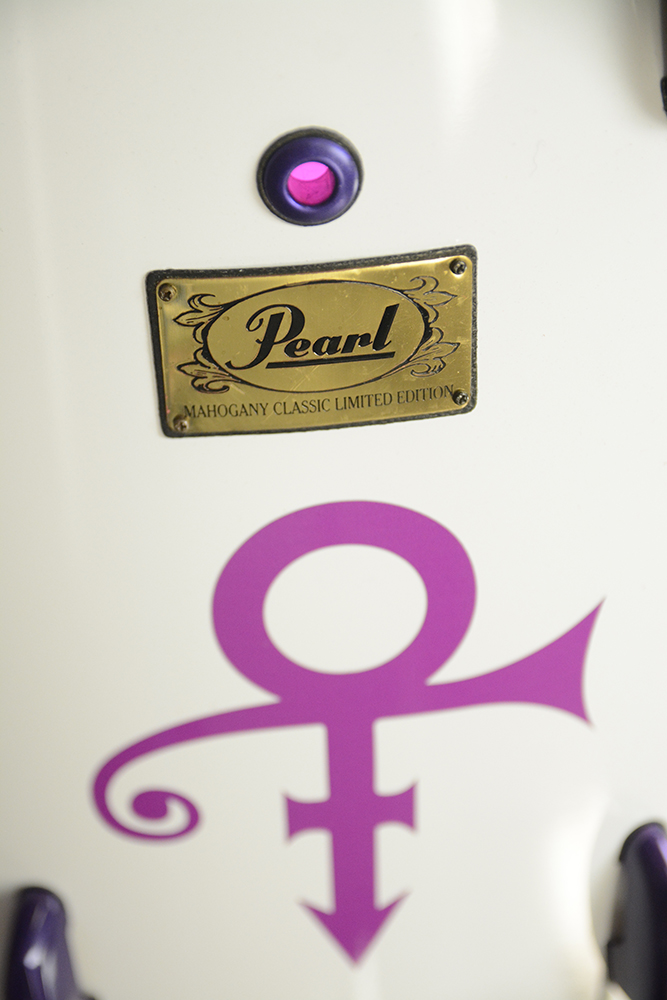 Prince's name symbol on the side of a drum