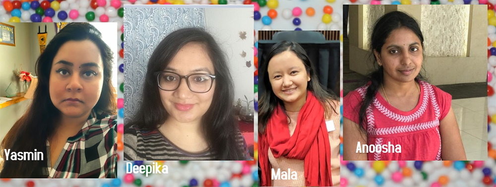 Portraits of Yasmin, Deepika, Mala and Anoosha together in a collage