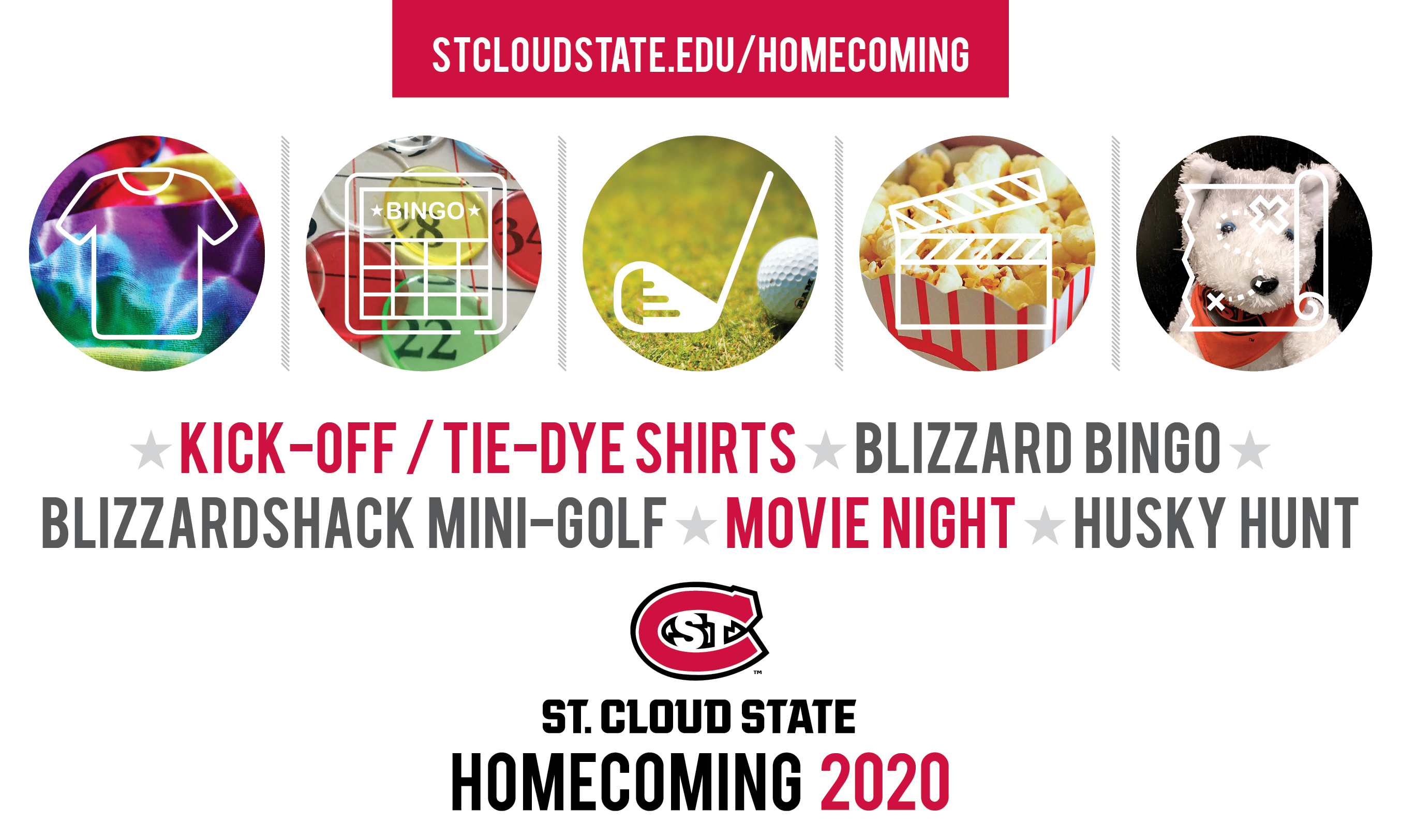 Homecoming 2020 on campus events graphic