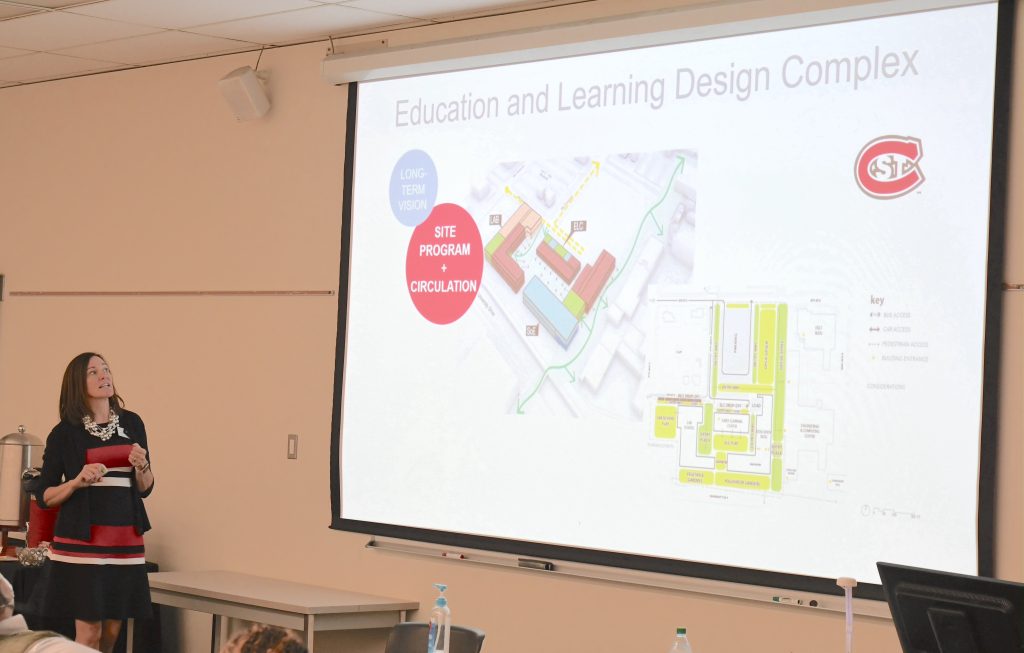 Dean Mueller presents plans for the Education and Learning Design Complex to representatives of the Minnesota House Capital Investment Committee