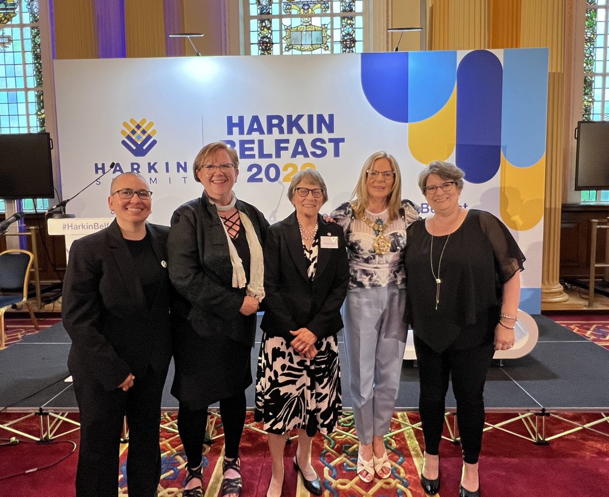 President Robbyn Wacker (center) pictured at the 2022 Harkin Summit in Belfast in June 2022.