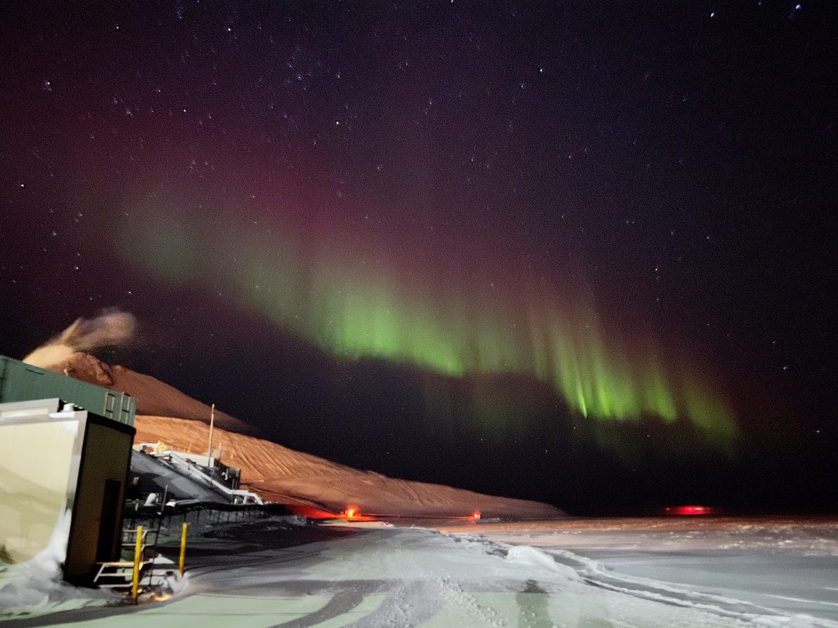 The aurora australis — the South Pole’s aurora borealis or northern lights — as seen from McMurdo Station.