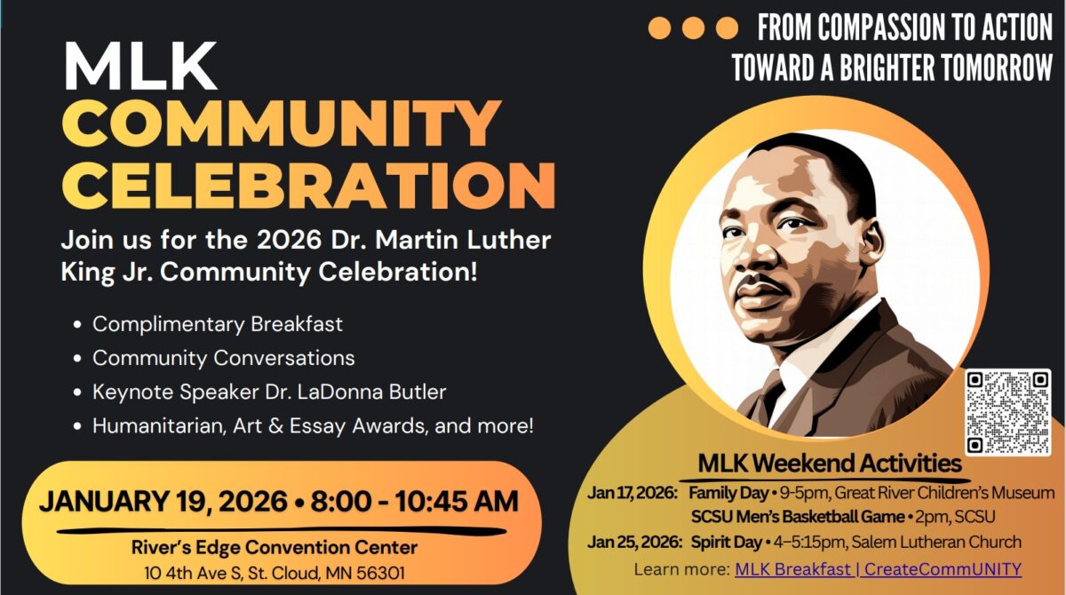 MLK Community Celebration events poster with Dr. King headshot