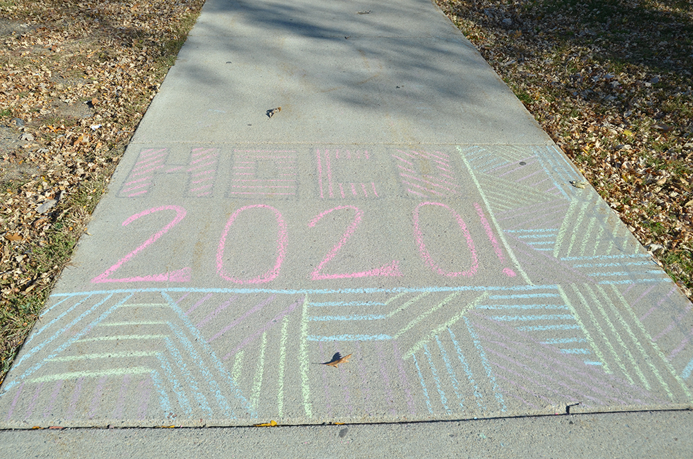 Hoco 2020 chalking in front of Halenbeck